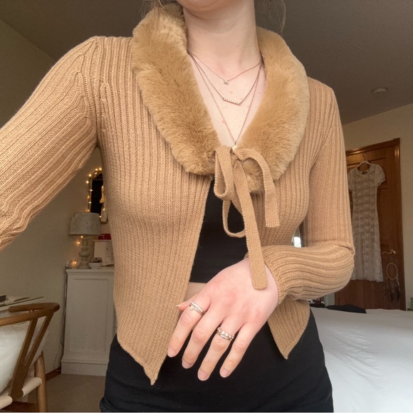 wild fable Sweaters - SOLD nwt wild fable brown faux fur trim tie front cardigan